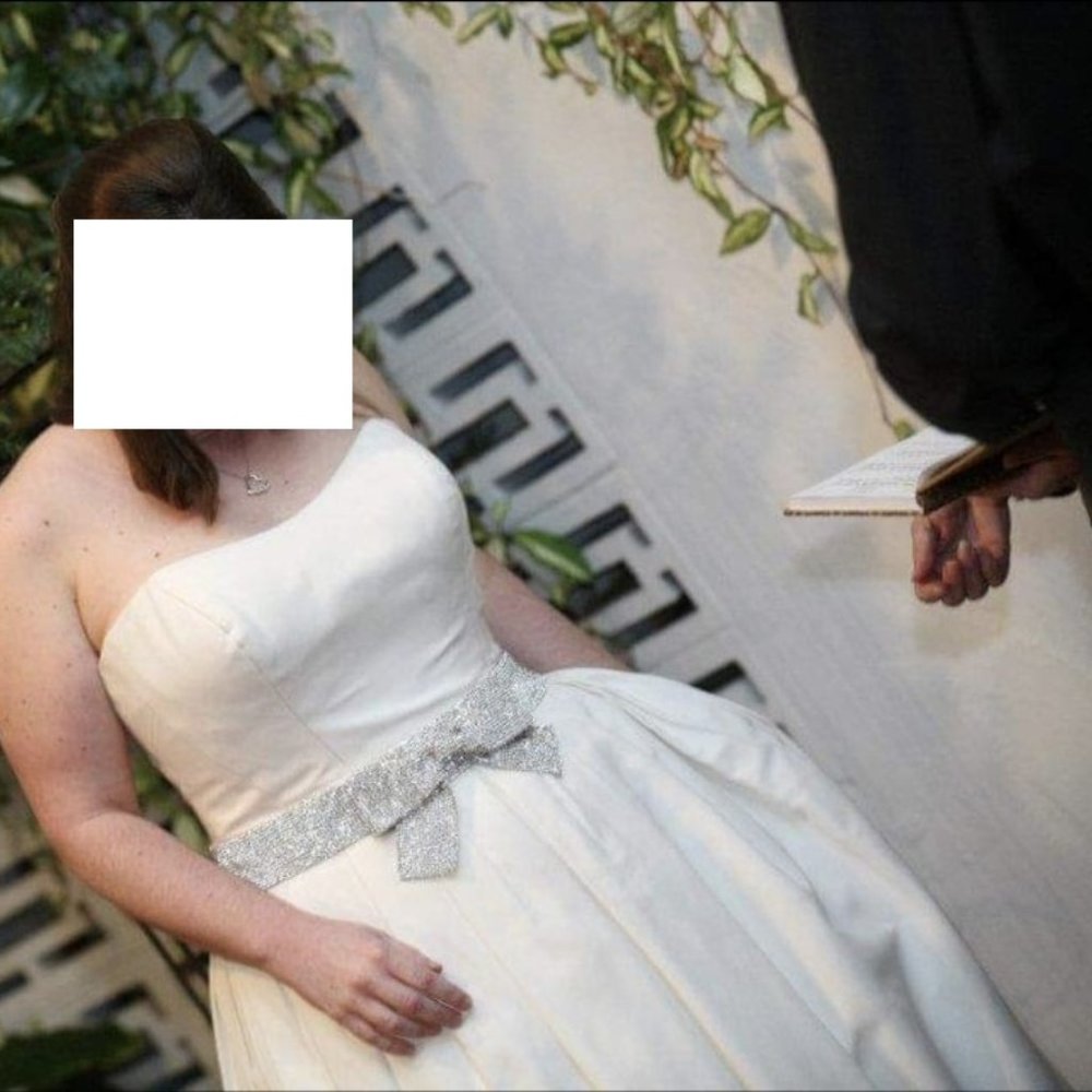 Priscilla of Boston 4405 designer wedding gown dress ivory strapless Swarovski